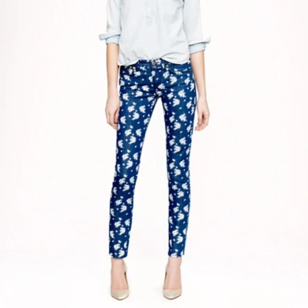 J. Crew Cropped Matchstick Jeans Indigo Floral Size 27 EUC